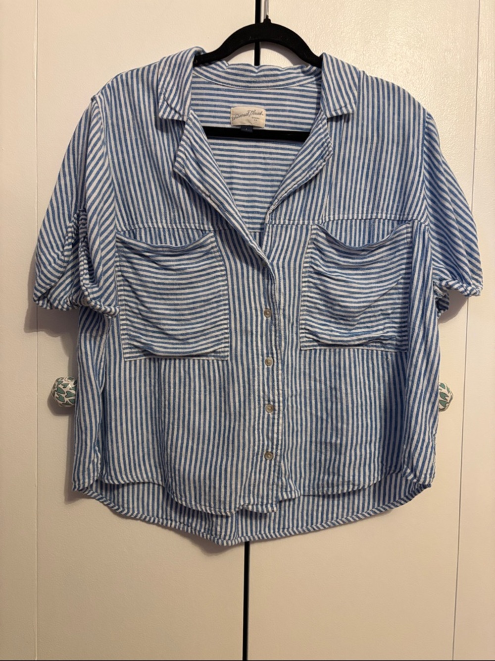 Universal Thread Blue and White Striped Button-Front Shirt